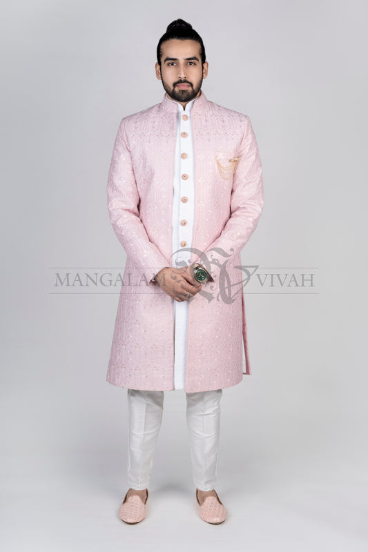Powder Pink Bandhgala Indo-Western Set