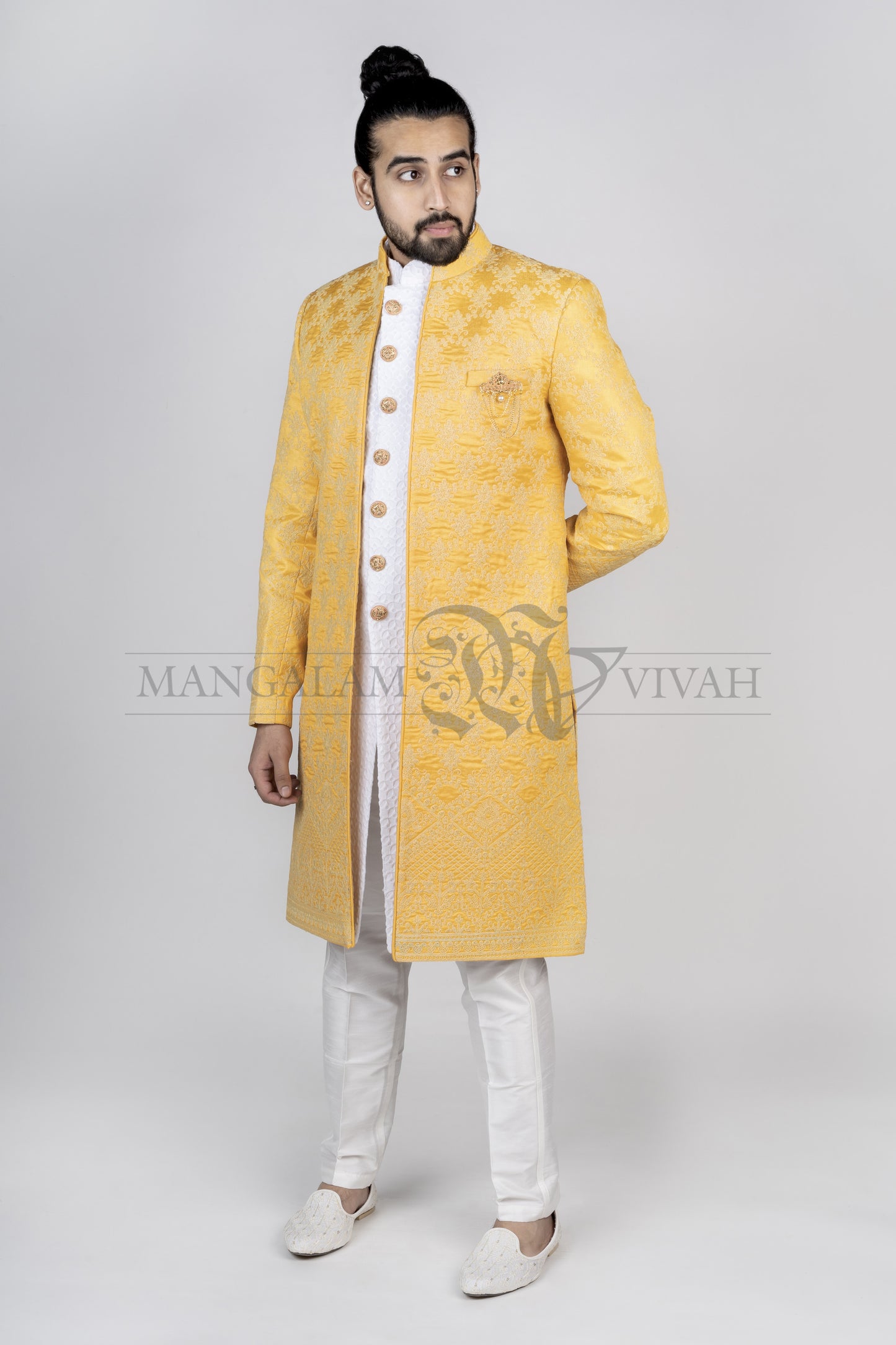 Bright Yellow Achkan Sherwani Set