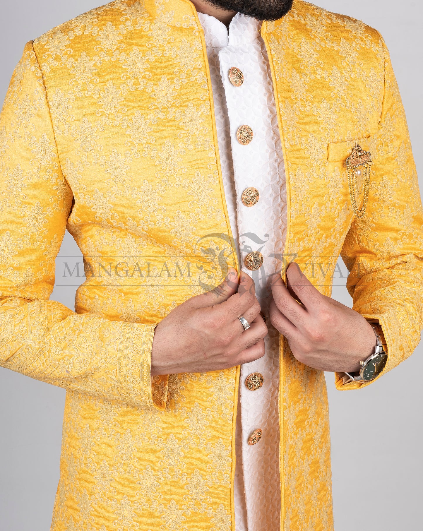 Bright Yellow Achkan Sherwani Set