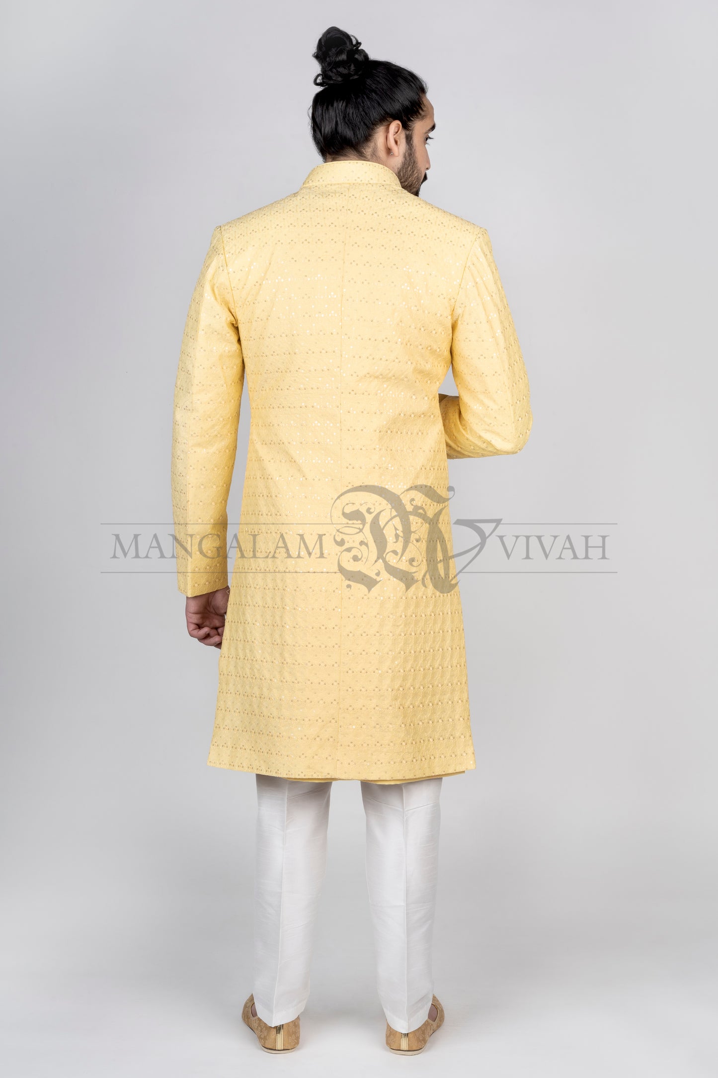 Light Yellow Embroidered Indo-Western Sherwani Set