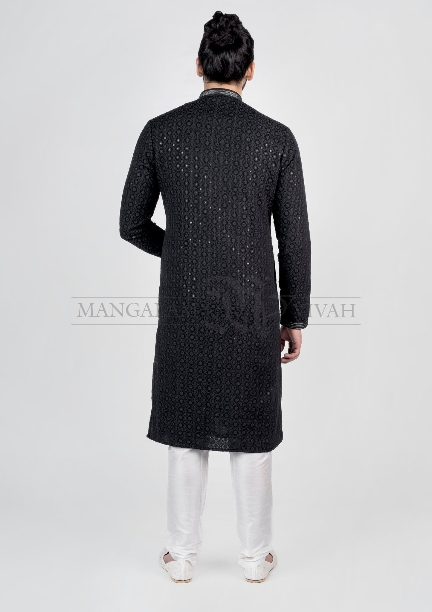 Georgette Black Mirror Embroidery Long Kurta Set