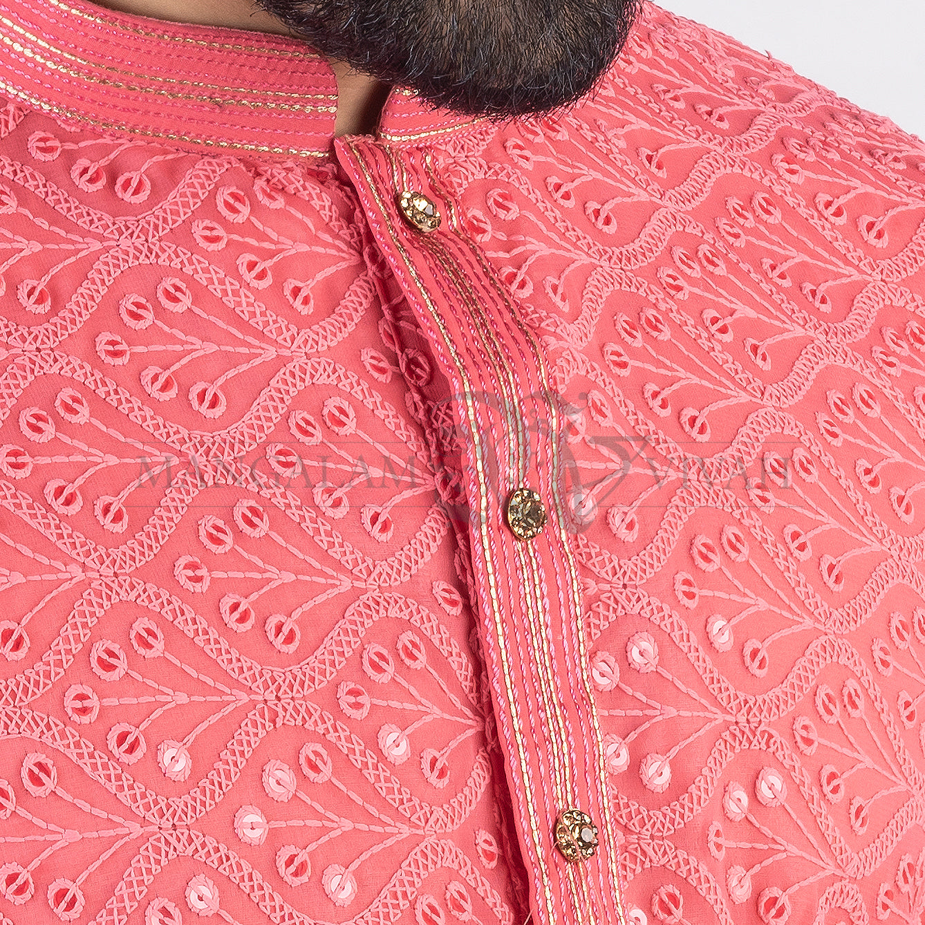 Bright Pink Sipli Embroidery Men’s Long Kurta Set