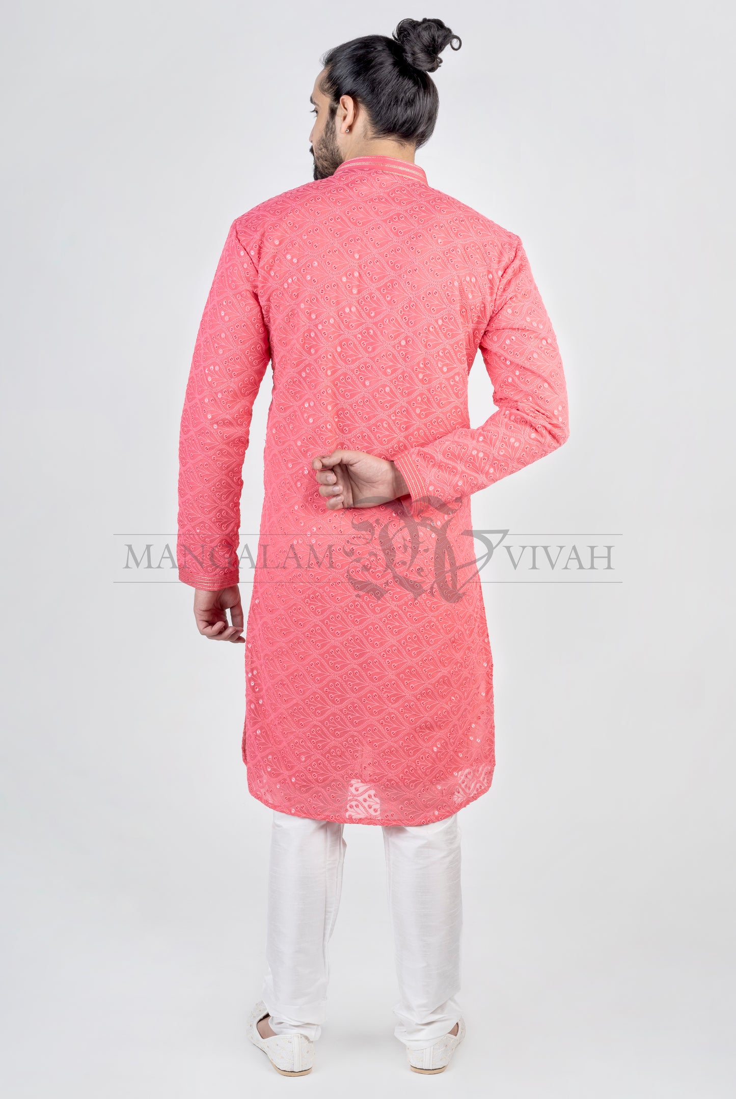 Bright Pink Sipli Embroidery Men’s Long Kurta Set