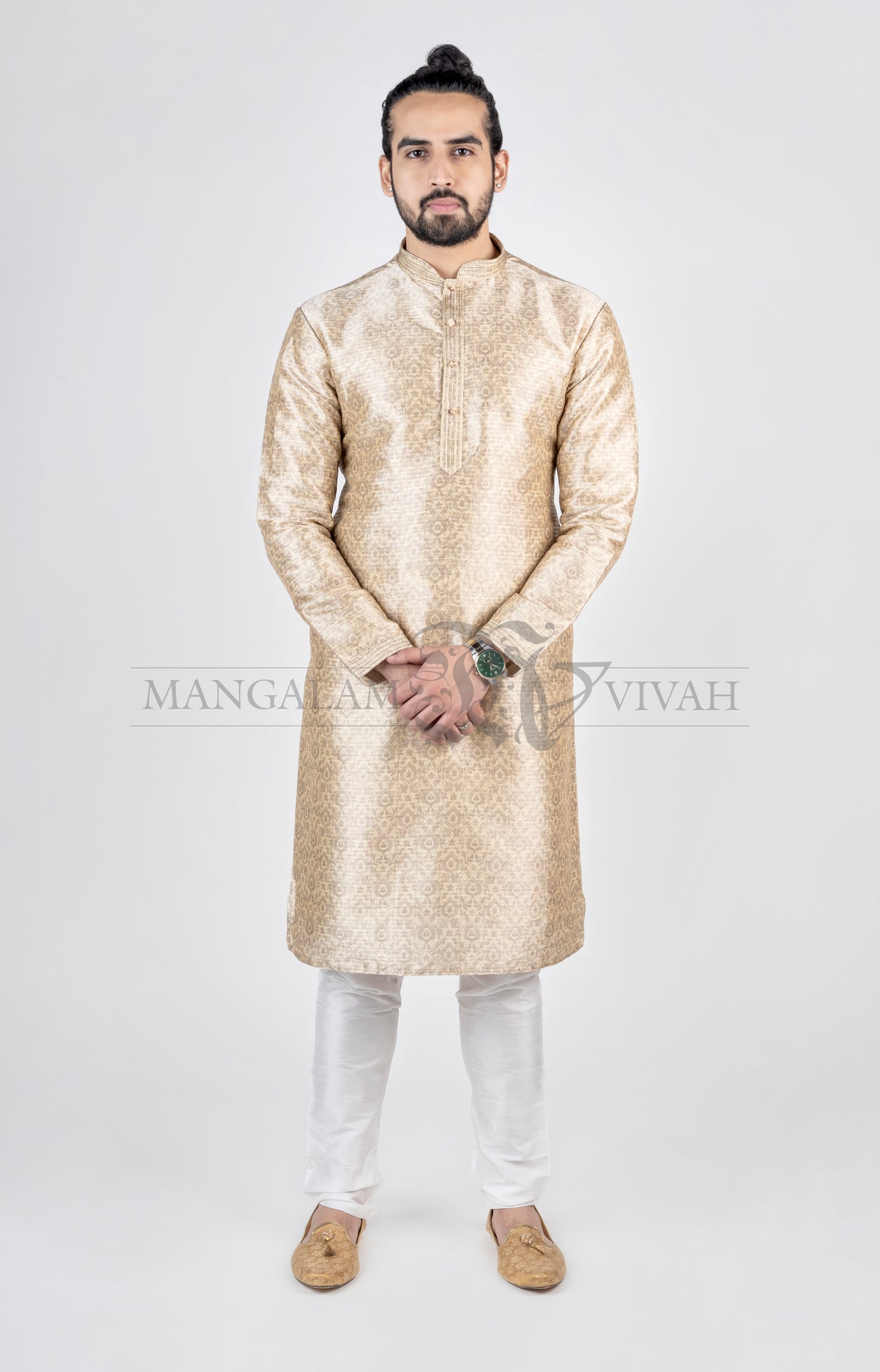 Regal Beige Georgette Ethnic Men’s Kurta Set