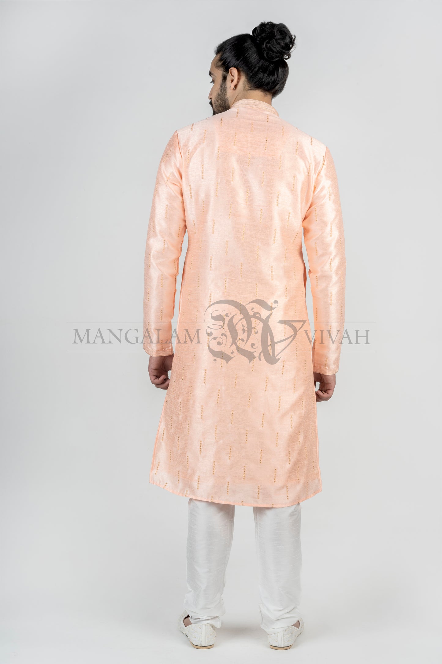 Peach Silk Self Embroidered Ethnic Long Kurta Set