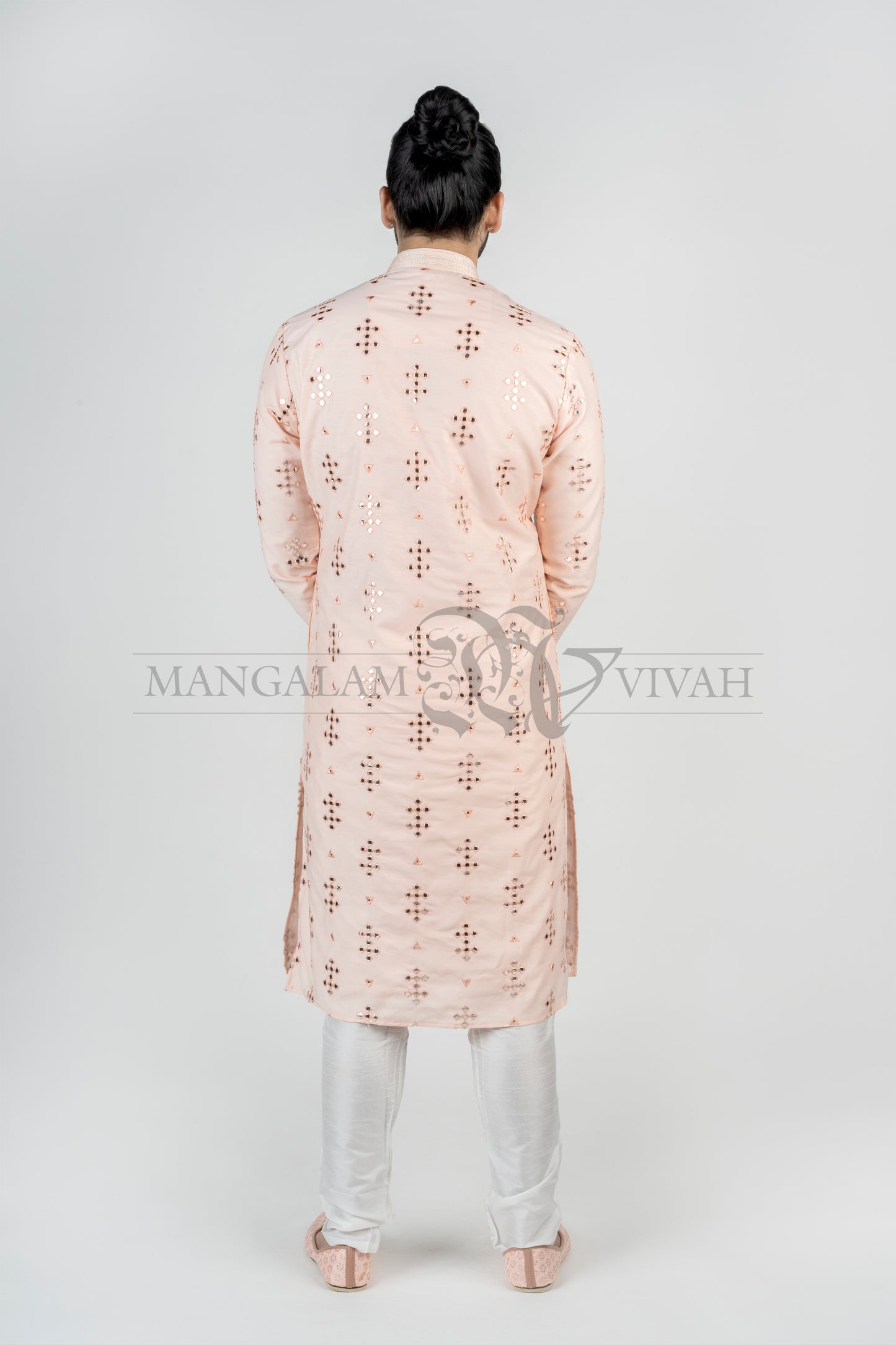 Cotton Silk Mirror Embroidery Men’s Long Kurta Set
