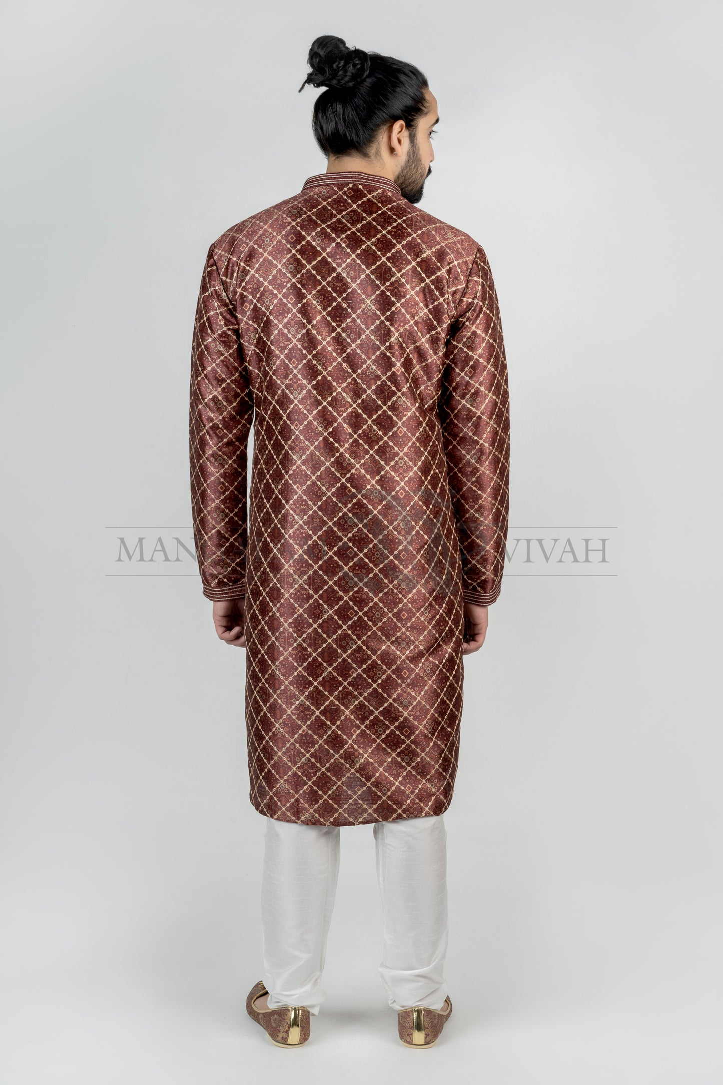 Maroon Silk Printed Men’s Kurta Set