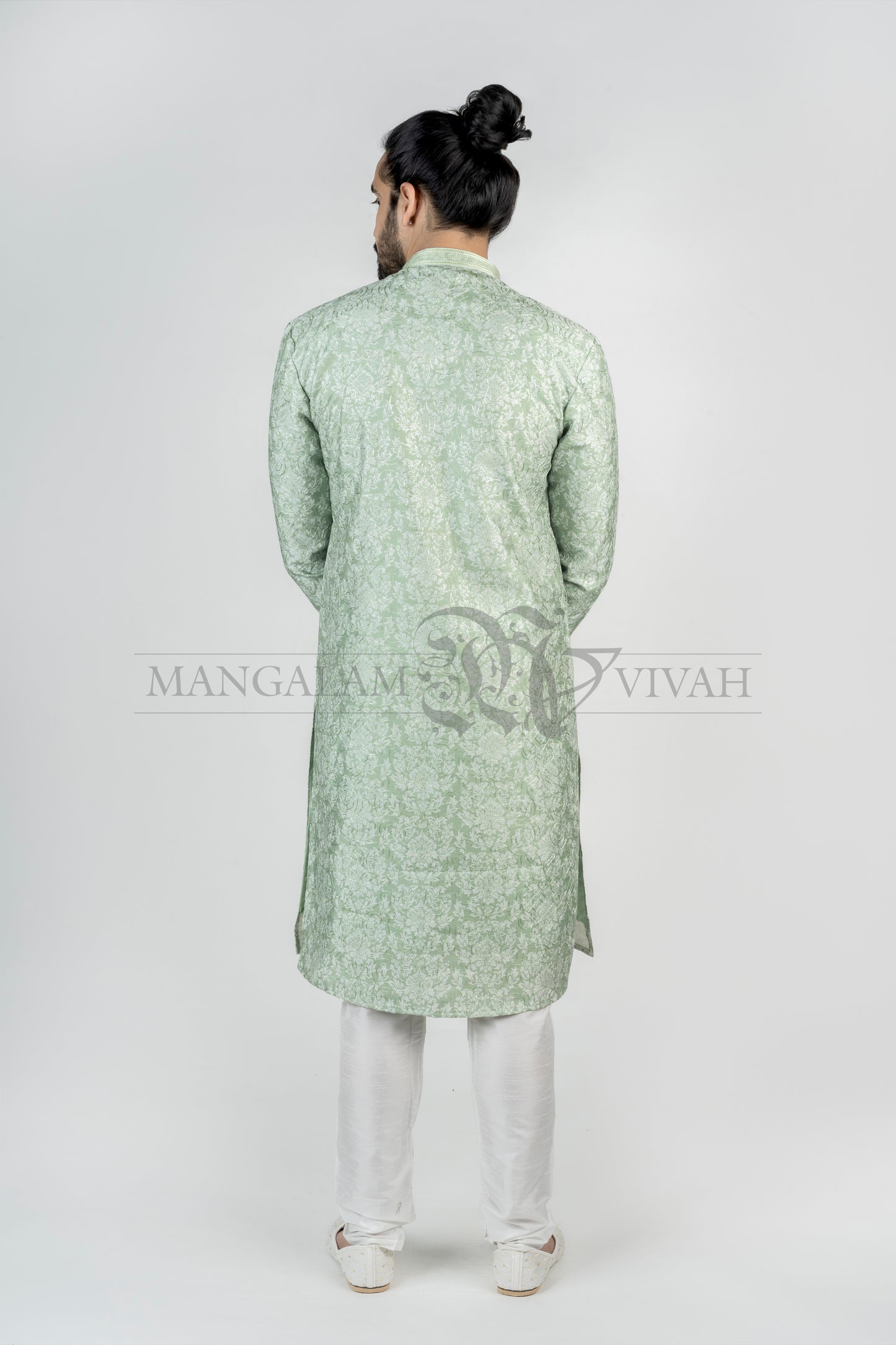 Light Green Silk Long Kurta And Churidar Set