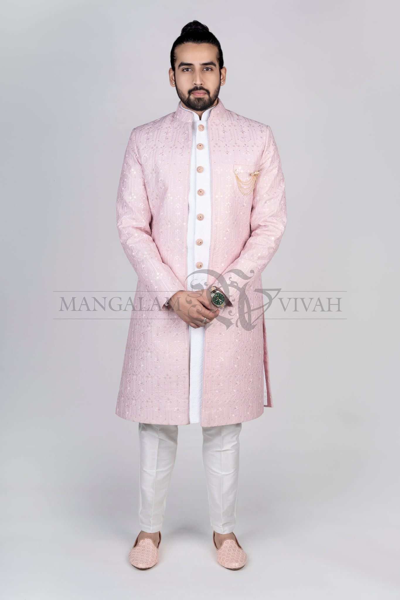 Powder Pink Bandhgala Indo-Western Set