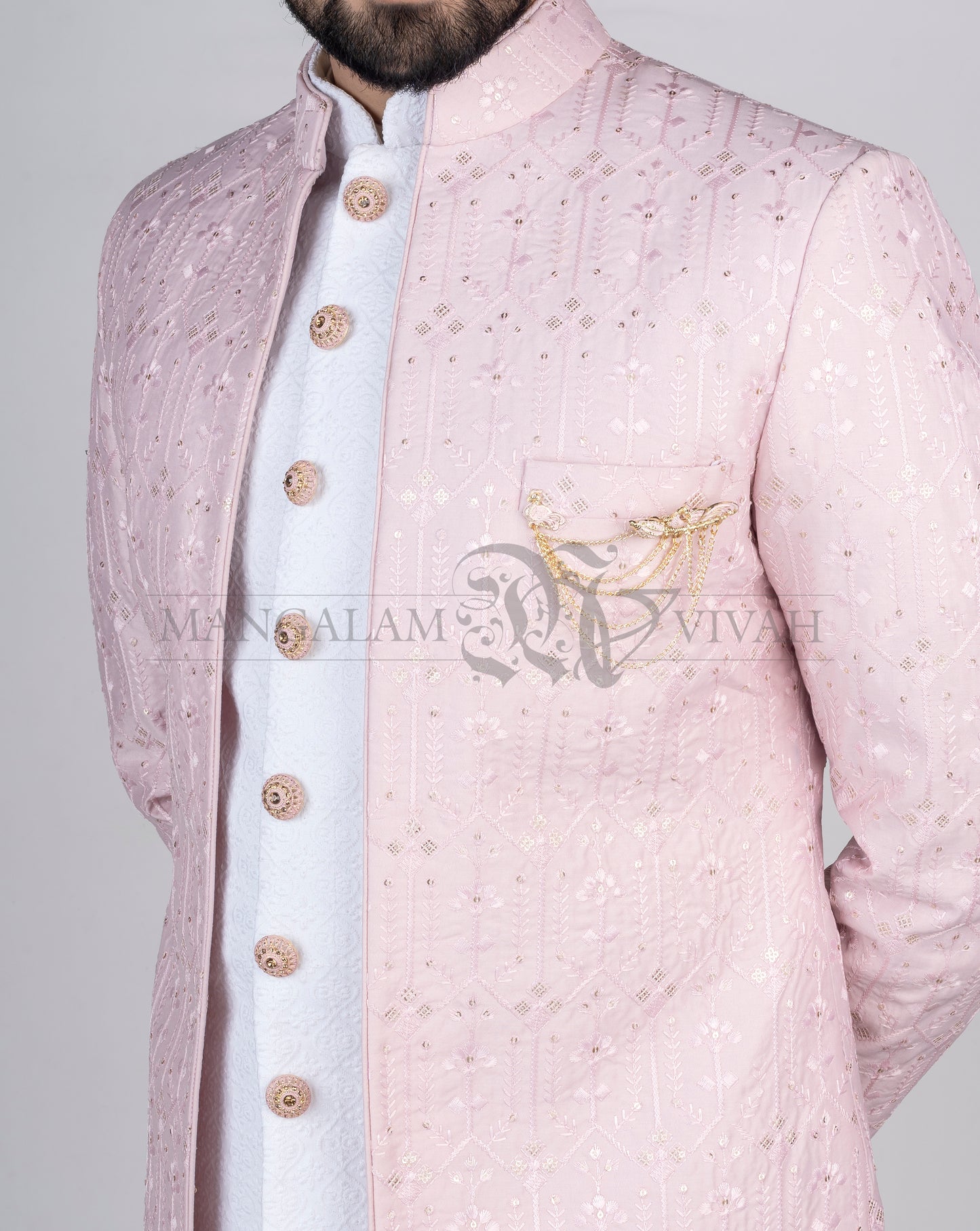 Powder Pink Bandhgala Indo-Western Set