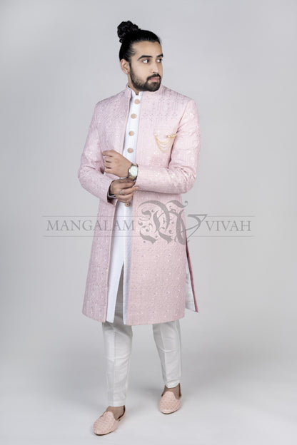 Powder Pink Bandhgala Indo-Western Set