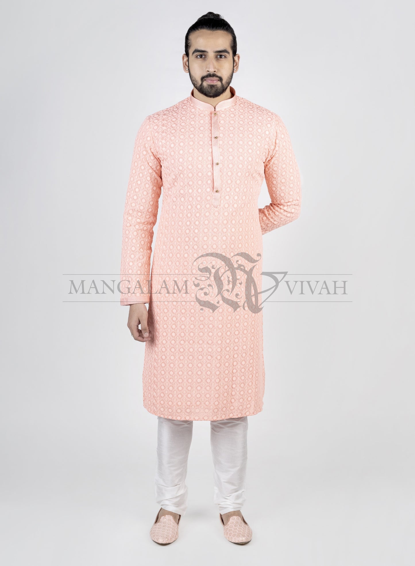 Light Pink Silk Embroidery Ethnic Long Kurta Set