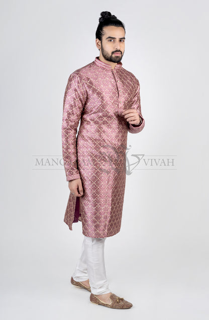 Hot Pink Silk Printed Long Kurta Set