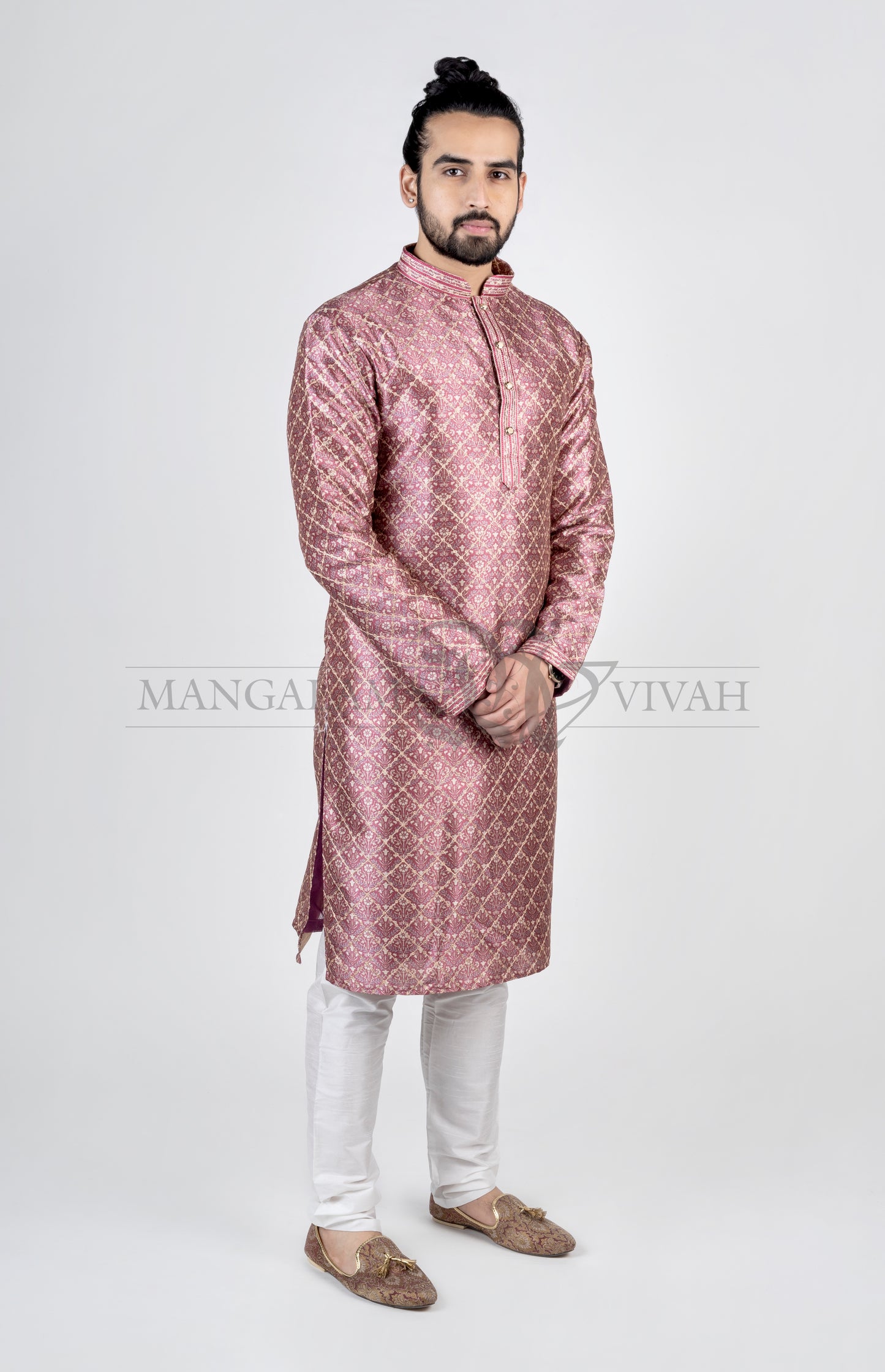 Hot Pink Silk Printed Long Kurta Set