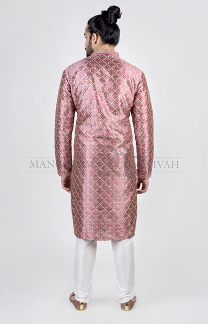 Hot Pink Silk Printed Long Kurta Set