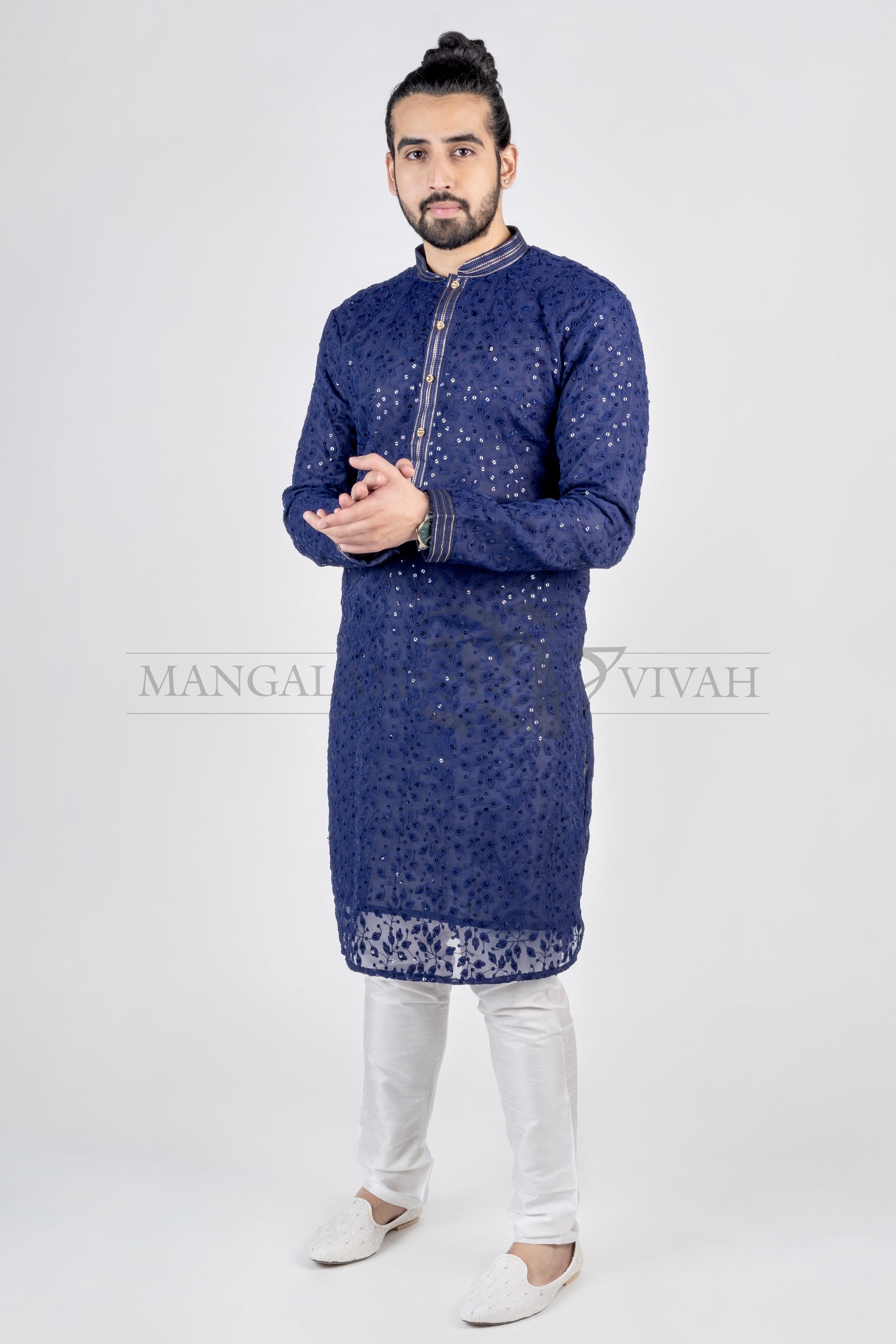 Deep Blue Zari Embroidery Ethnic Men’s Kurta Set