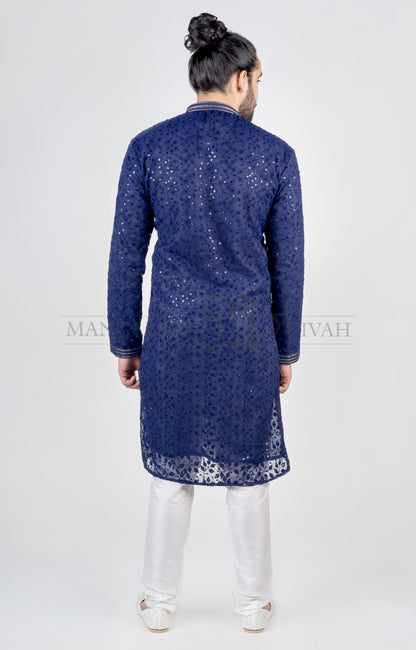 Deep Blue Zari Embroidery Ethnic Men’s Kurta Set