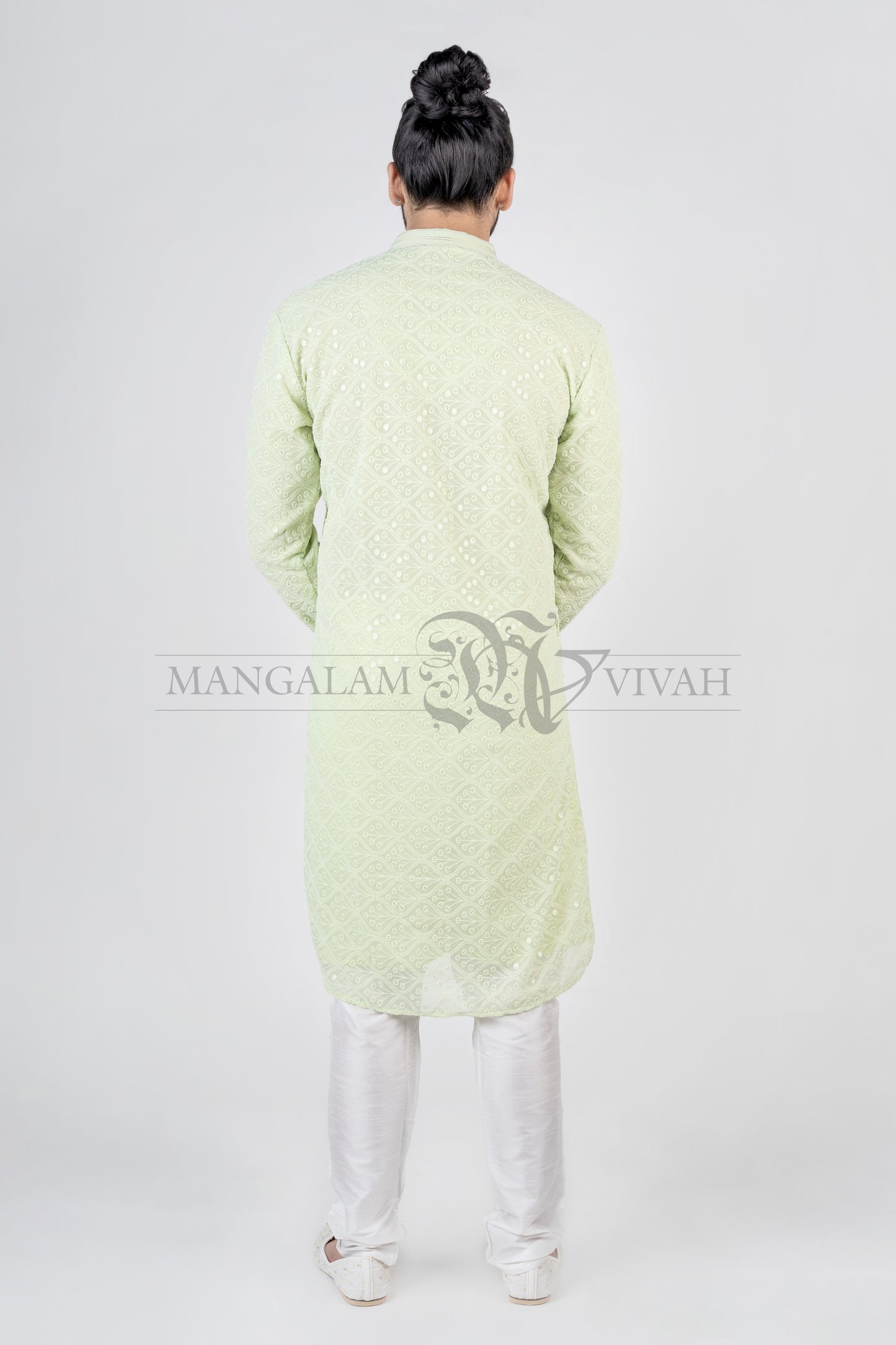 Georgette Petal Green Sipli Embroidery Men’s Kurta Set