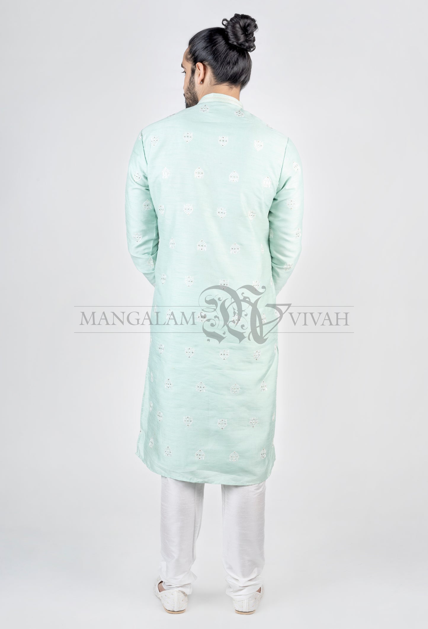 Pastel Blue Zari Embroidery Men’s Long Kurta Set