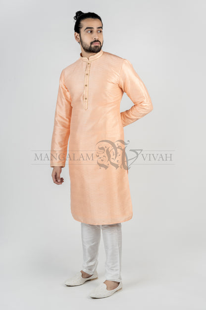 Powder Pink Zari Embroidery Bandhgala Kurta Set