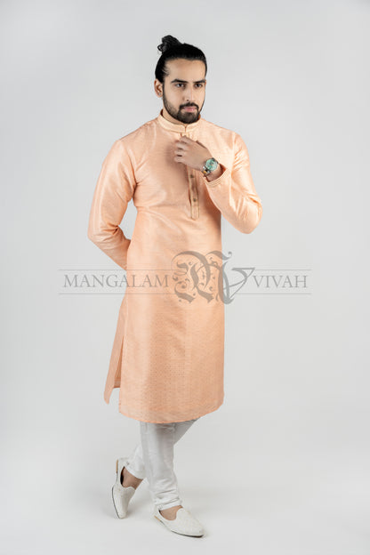 Powder Pink Zari Embroidery Bandhgala Kurta Set